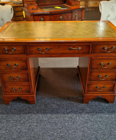 U15 Twin Pedestal Desk With Green Leather Top Two Keys 295 01