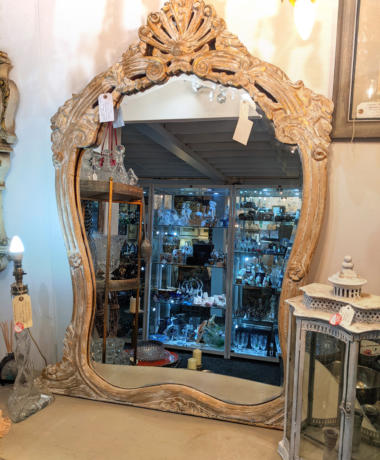 U26 Vintage Carved Wood Bevelled Mirror Painted Waxed Gilded 249 02