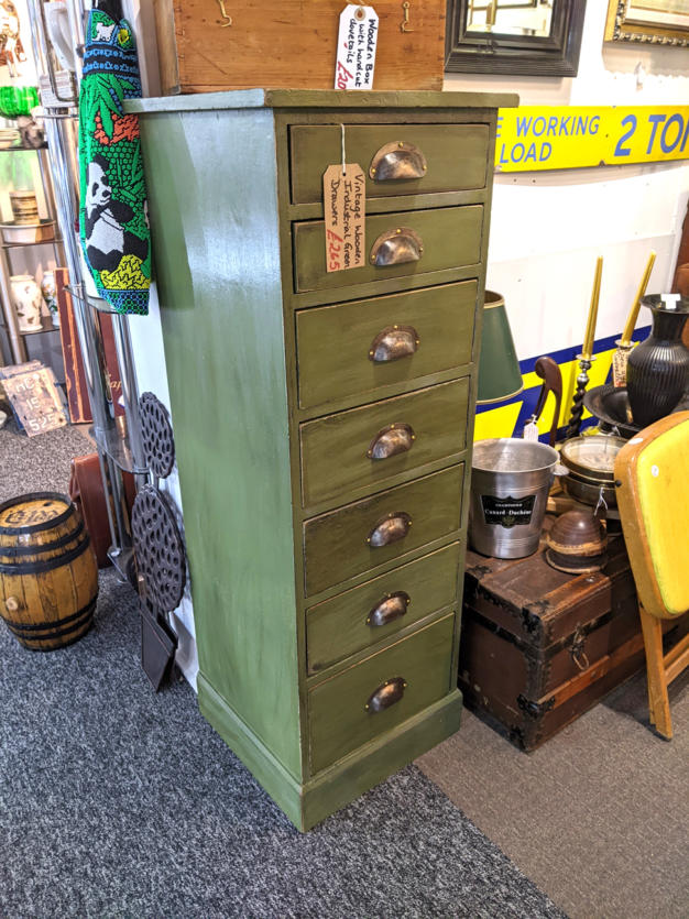 U28 Vintage Wooden Industrial Green Drawers 265 01