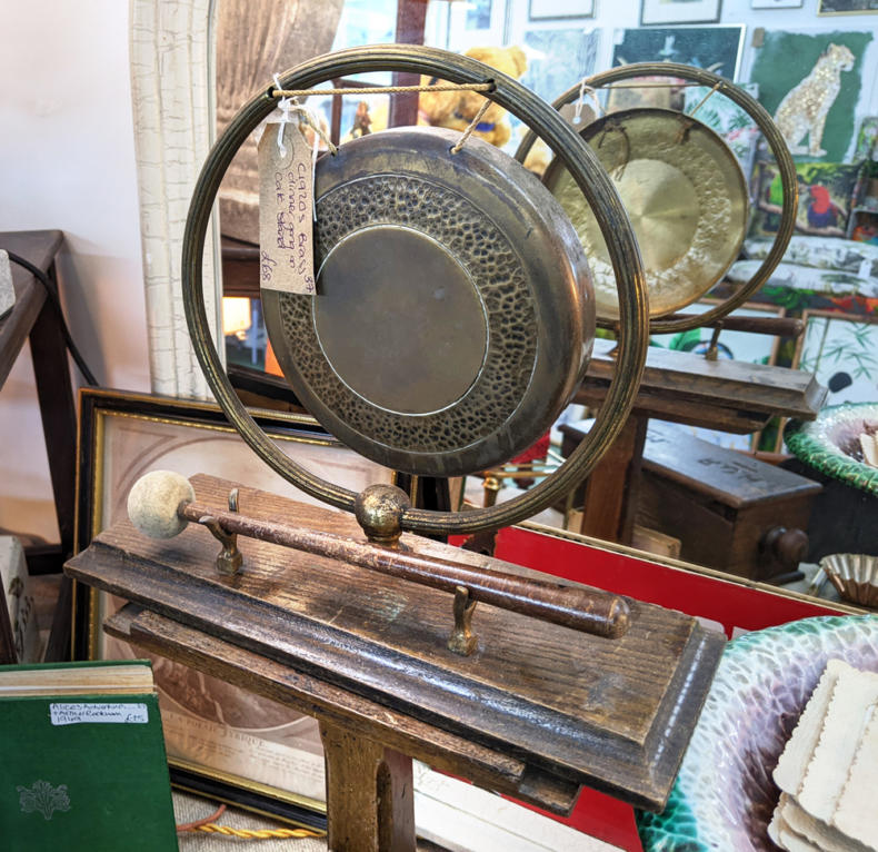U37 C1920S Brass Dinner Gong On Oak Stand 68 01