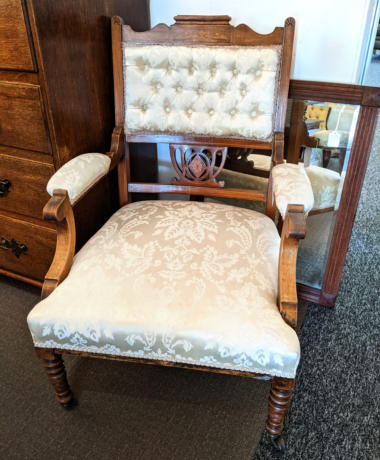 U39 Edwardian Open Chair With Inlaid Detail Original Brass Casters 01