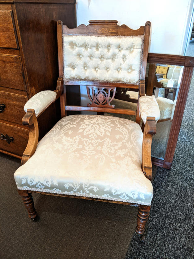 U39 Edwardian Open Chair With Inlaid Detail Original Brass Casters 01