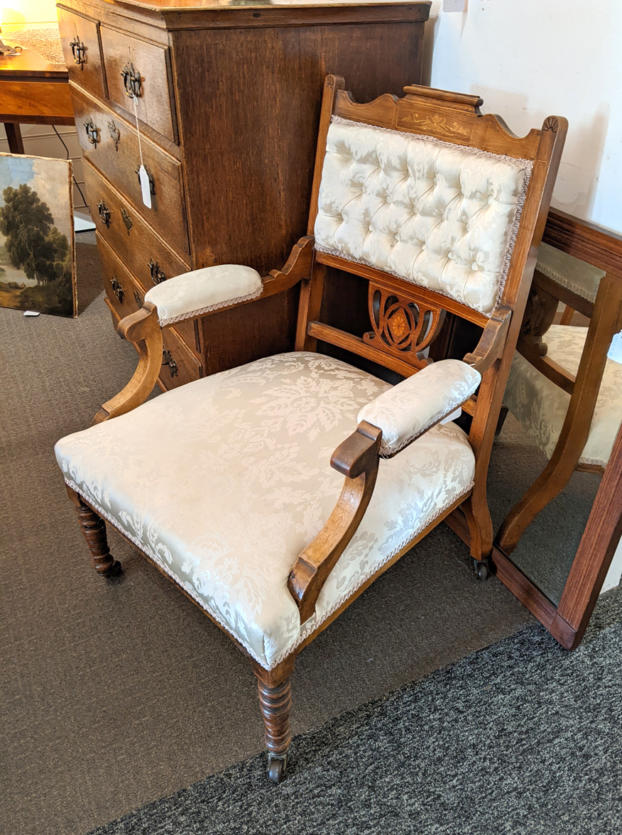 U39 Edwardian Open Chair With Inlaid Detail Original Brass Casters 02