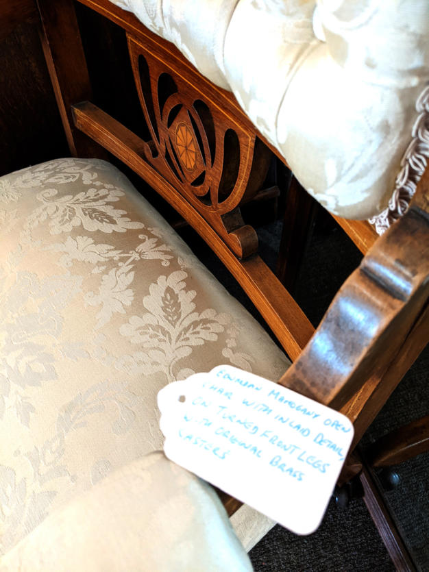 U39 Edwardian Open Chair With Inlaid Detail Original Brass Casters 03