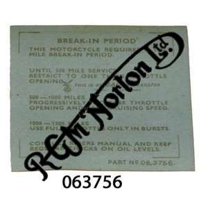 RUNNING IN INSTRUCTIONS STICKER