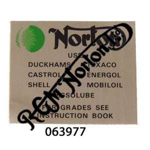 NORTON OIL GRADE FRAME STICKER