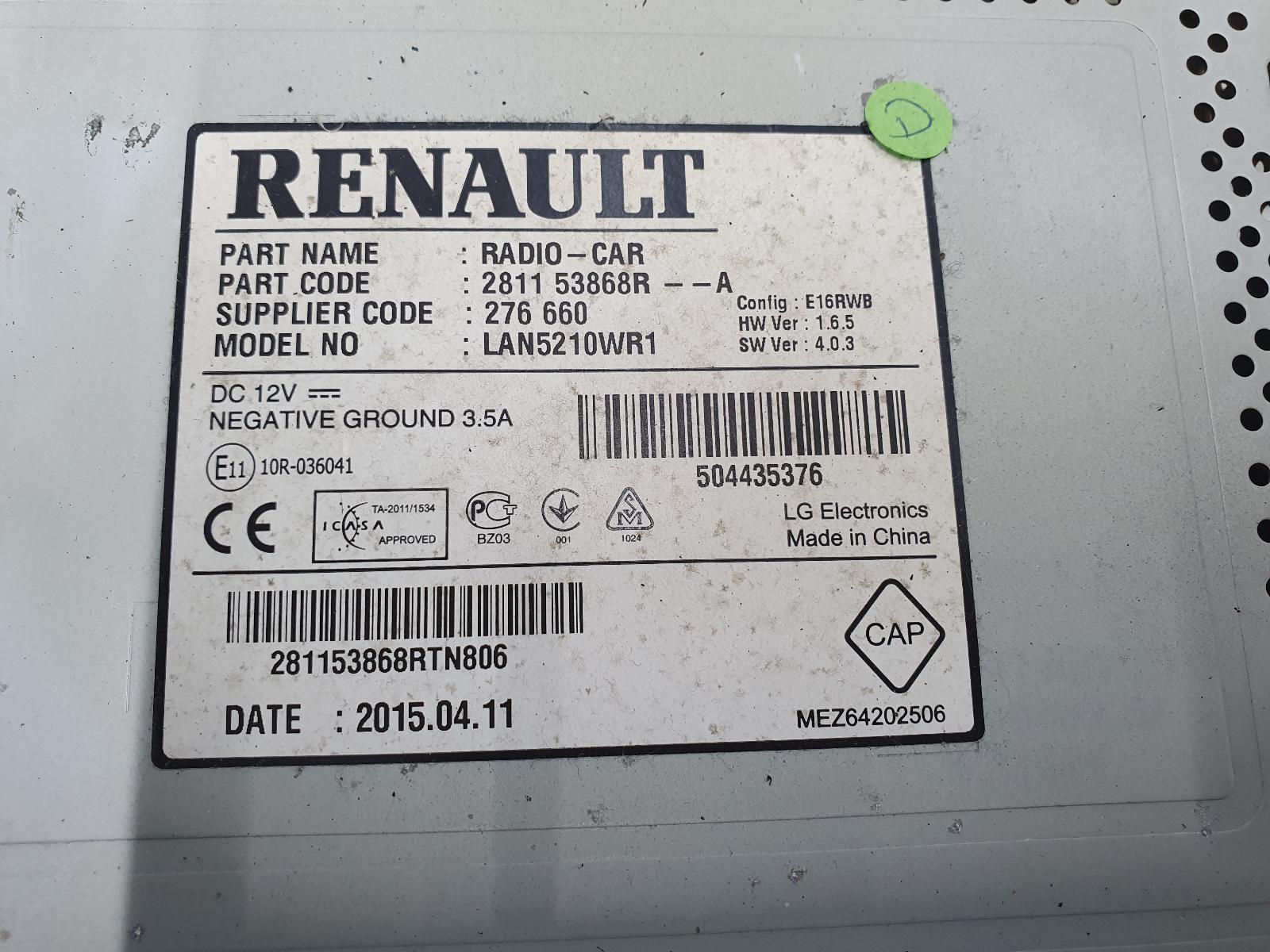 2015 RENAULT CLIO NAVIGATIE View Auto part NAVIGATIE RENAULT CLIO 2015