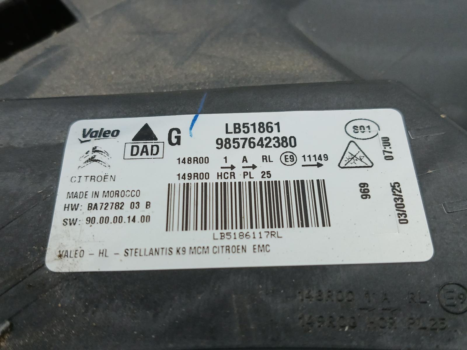 2025 CITROEN BERLINGO KOPLAMP L View Auto part KOPLAMP L CITROEN BERLINGO 2025