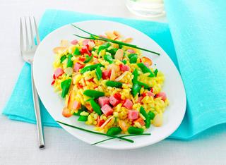 Riso giallo con prosciutto cotto e fagiolini