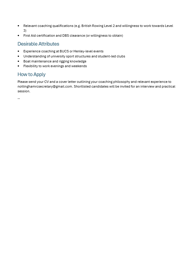 Lead Coach – Nottingham Trent University Boat Club - image 2
