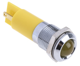 Lampka kontrolna do montażu panelowego 24V dc, Żółta 14mm LED Chrom Końcówka lutownicza RS PRO