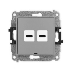 ICON Mechanizm gniazda podwójnego 2xUSB C-C, bez pola opisowego szary mat 27IGUSBBO-8