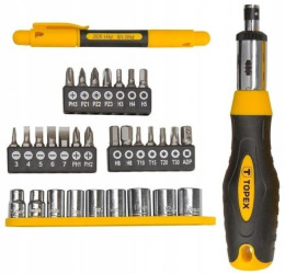 Końcówki wkrętakowe z uchwytem stal CrV (zestaw 34 szt.) 39D522