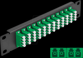 66777 10" Fiber Optic Patch Panel 12 Port LC Quad green 1U black