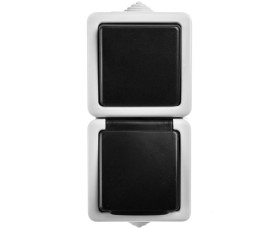 TEKNO Łącznik jednobiegunowy + Gniazdo z przesłoną styków pionowy 10AX/16A 250V szare IP54 25361