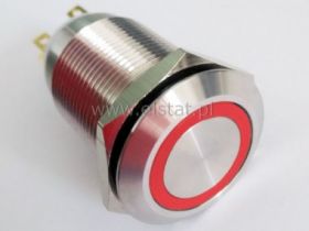 Przycisk stabilny 19mm płaski LED czerwony 12V
