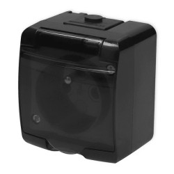 JUNIOR Gniazdo pojedyncze z klapką Z/U natynkowe IP54 czarne 12GHE-1d