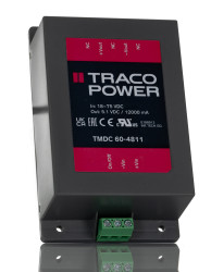 Przetwornica DC-DC, 60W, Uwe 18 → 75 V dc, Uwy 5.1V dc, Iwy 12A Nie, TRACOPOWER Nie