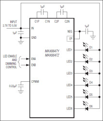 High-Performance Negative Charge Pump for 6 White LEDs in 3mm x 3mm Thin QFN