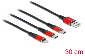 86708 Charging cable, 3in1, A to Lightning, 2x C, 0.3 m