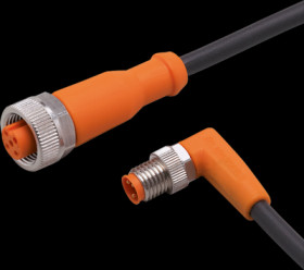 Sensor actuator cable, M8 cable plug, angled, A to M12 cable socket, straight, A, 4 pole, 0.3 m, PUR, black, 3 A, EVC378