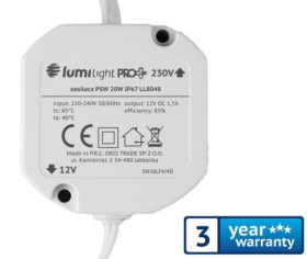 PSW20W zasilacz dopuszkowy 12V / 1,7A / 20W, IP67