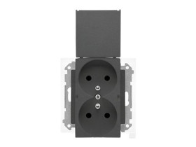 SIMON 55 Gniazdo podwójne z uziemieniem szybkozłącza IP44 z uszczelką klapka w kolorze grafitowy mat TGZ2BMCZ.01/116 KONTAKT SIM