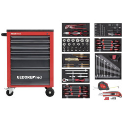 Gedore RED 3301667 Tool Set in the MECHANIC red workshop trolley, 119 pieces