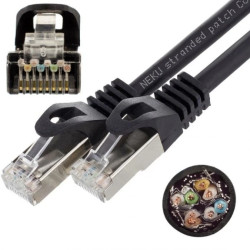 Patchcord S/FTP kat.6A PiMF kabel sieciowy LAN 2x RJ45 linka PoE czarny 0,5m NEKU