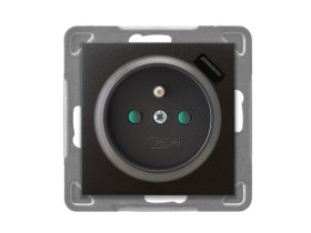 IMPRESJA Gniazdo pojedyncze z uziemieniem z przesłonami torów prądowych z ładowarką USB antracyt GP-1YZPUSB/m/50 OSPEL