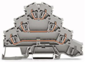 Four-level terminal block, spring-clamp connection, 0.08-4.0 mm², 3 pole, 20 A, 6 kV, gray, 281-532