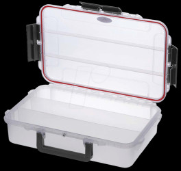 MAX004-T water- and dustproof plastic box transparent, incl. 3 subdivisio