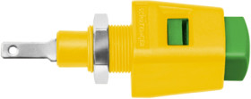 Quick pressure clamp, 12.5 mm, yellow/green, 30 VAC/60 VDC, 5 A, flat plug/solder connection, nickel-plated, ESD 6554 / GNGE