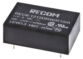Przetwornica DC-DC, 6W, Uwe 9 → 18 V DC, Uwy ±12V dc, Iwy ±250mA, Recom