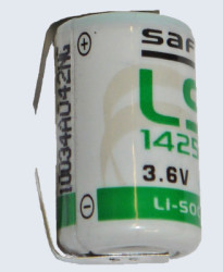 Lithium-battery, 3.6 V, 1/2R6, 1/2 AA, round cell, soldering lug, LS 14250 CNR