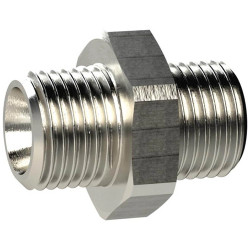 Double threaded nipple, L 13 mm, 25 bar, brass, nickel-plated, for pipe systems, 134776