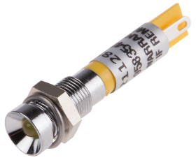 Lampka kontrolna do montażu panelowego 12V dc, Żółta 6mm LED Chrom Końcówka lutownicza RS PRO