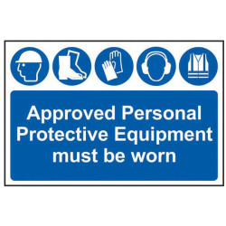 Scan 4020 Approved PPE Must Be Worn - PVC Sign 600 x 400mm