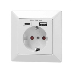 Gniazdo pojedyncze 2P+Z (Schuko), USB-A + USB-C, ,Wyjście 5VDC Max 2,8A OR-AE-13232(GS)