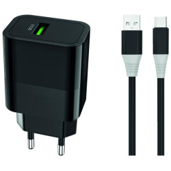 Ładowarka sieciowa USB-A QC3.0 czarna 18W + kabel USB-C eXtremeStyle AT