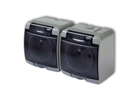 JUNIOR IP54 Gniazdo podwójne z uziemieniem (klapka dymna: bez przesłon) popielaty 10GHE-2d KARLIK