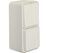 W.1 Wyłącznik seryjny z gniazdem schuko pionowy kompletny IP55 biały 47903512 HAGER