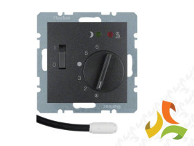 BERKER B.KWADRAT Regulator temperatury podłogowej z zestykiem zwiernym wyłącznikiem i 2 diodami LED antracyt mat 20341606 HAGER