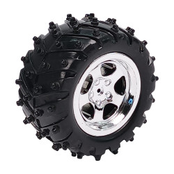 Koło 53x27mm platikowe - do robotów i pojazdów DIY - czarna opona z kolcami i srebrną felgą