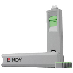 LINDY 40426 USB-C Socket Lock Set Green Includes 1 Key For Security
