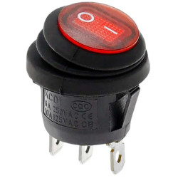 Przełącznik kołyskowy wodoodporny podświetlany okrągły czerwony KCD1 6A 230V