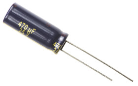 Kondensator 470μF 25V dc Radialny, Otwór przelotowy Panasonic roztaw: 3.5mm 8 (Dia.) x 20mm