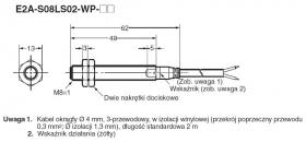 E2A-S08LS02-WP-B1 2M Czujnik indukcyjny, M8x1, PNP/NO, sr=2mm, przewód, dł. obudowy 62mm(49 gwint), czoło zakryte, obudowa ze st