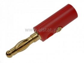 Wtyk banan skręcany czerwony mosiądz niklowany
