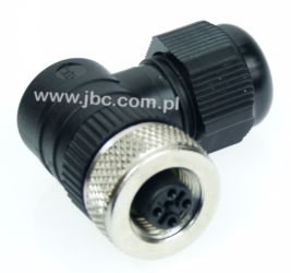 RKCW 5/9, M12, 5 styków, złącze żeńskie (gniazdo) kątowe, dławik SW19 (4-8mm), nakrętka metalowa, czarne, LUMBERG, 11261, RKCW59